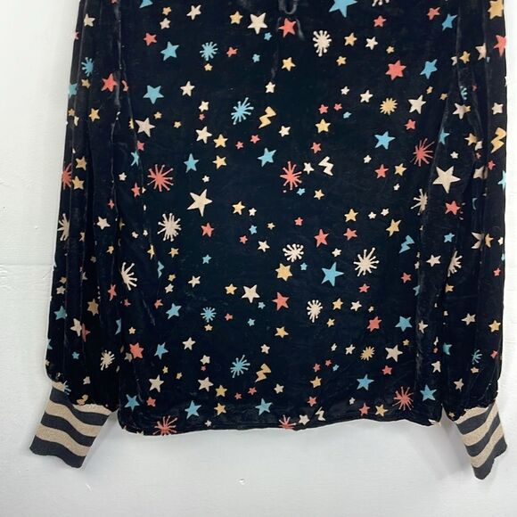 Nooki London Josie Printed Velvet Blouse Stars Print Long Sleeve pullover Large - Picture 10 of 16